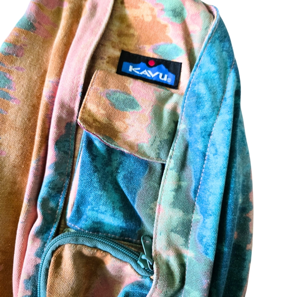 KAVU Rope Bag Canvas Crossbody Sling Backpack Purse Coastal Tie Dye Pattern - Picture 2 of 6